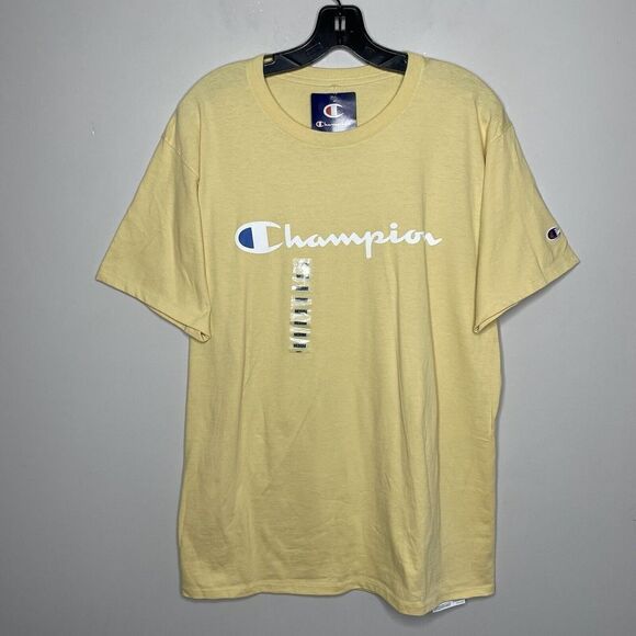 CHAMPION Mens Yellow Logo T-Shirt NEW Classic Graphic Cotton Tee Sz Medium M - Picture 1 of 8